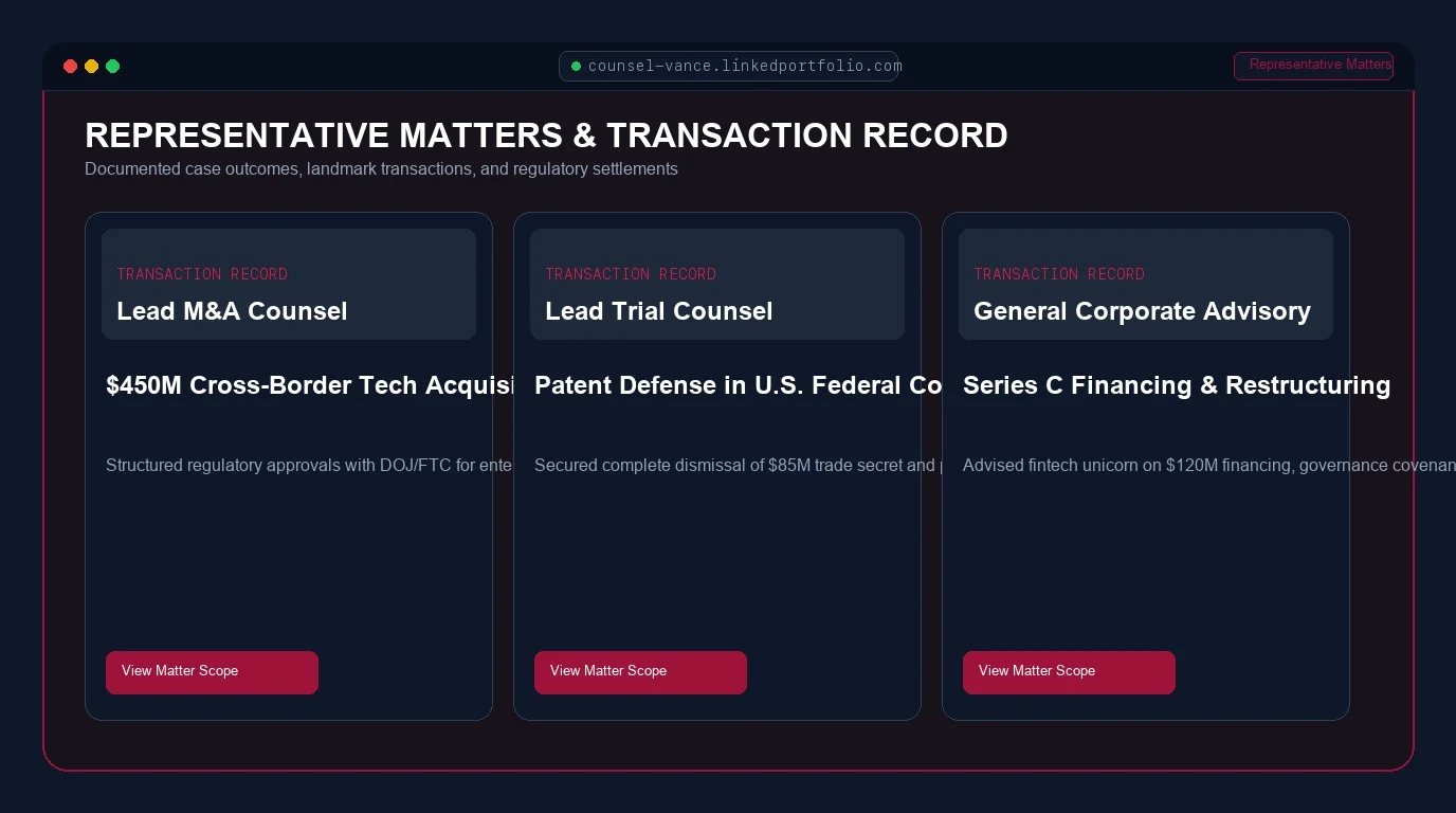 Practice Areas & Representative Matters